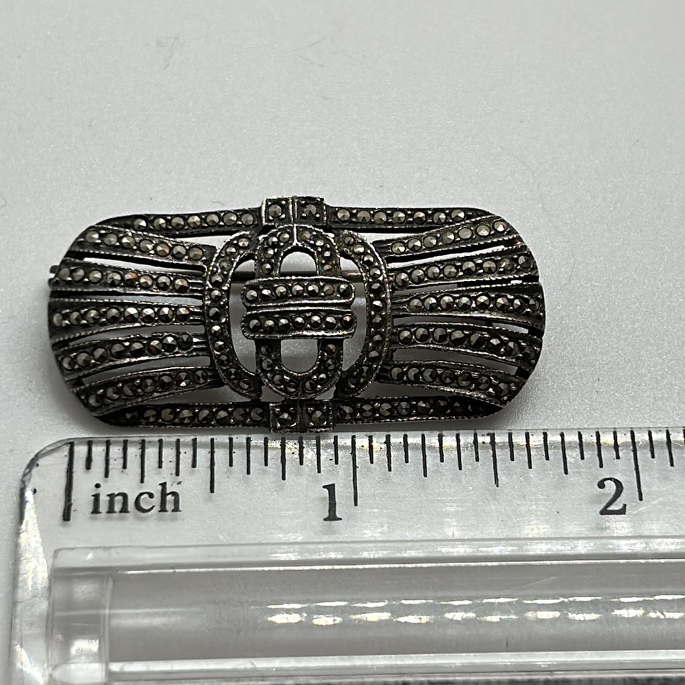 Art Deco Sterling Silver Marcasite Brooch Pin - Picture 5 of 8